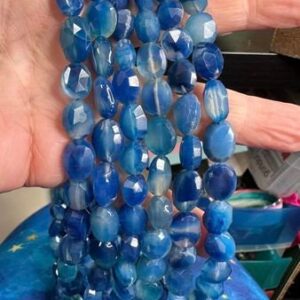 Blue Chalcedony Rustic Hand Faceted Glowy oval beads 10-12mm approx
