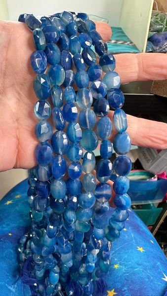 Blue Chalcedony Rustic Hand Faceted Glowy Oval Beads 10-12mm Approx Blue Chalcedony Rustic Hand Faceted Glowy Oval Beads 10-12mm Approx