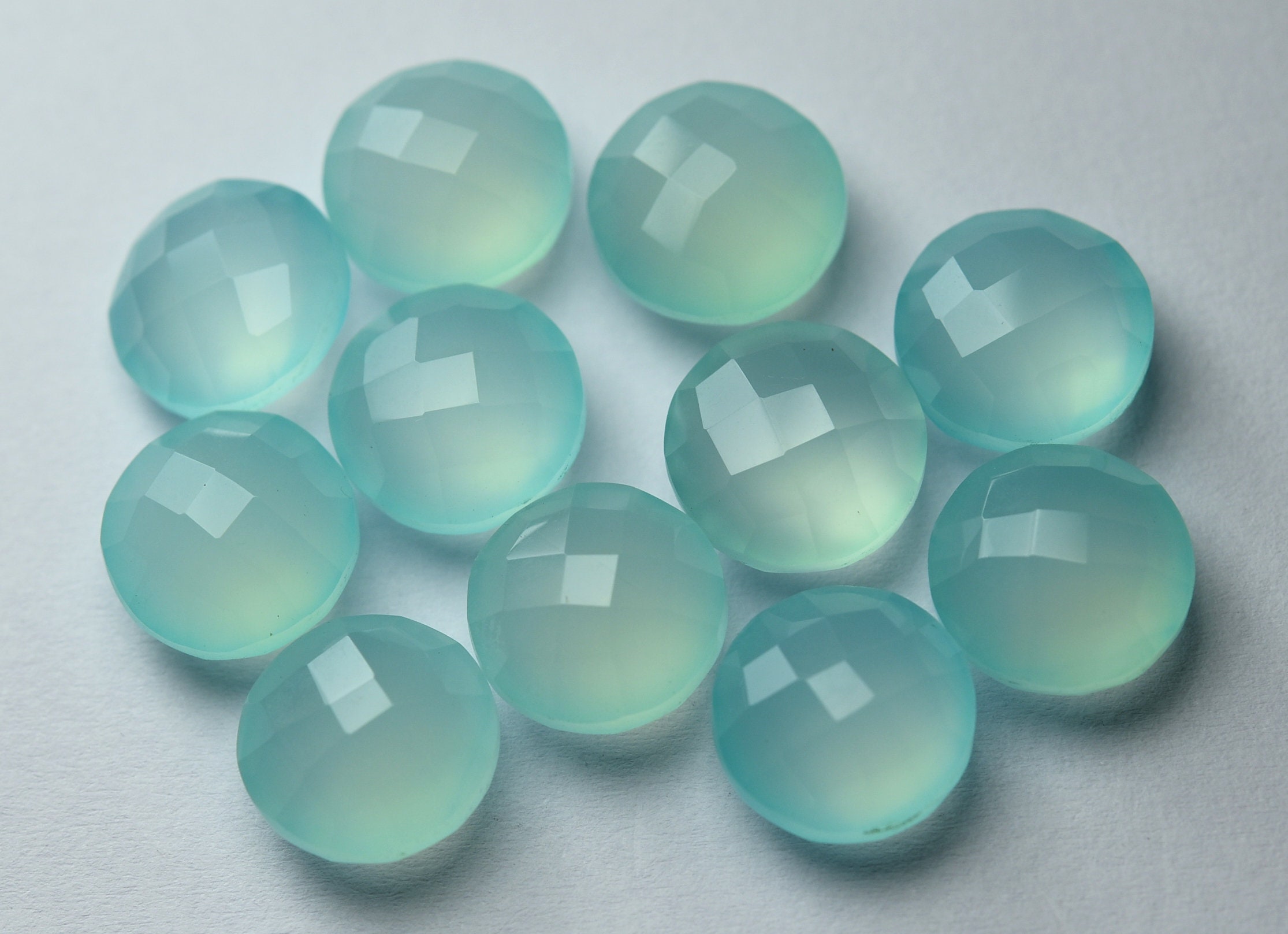 Undrilled,5 Matched Pair,aaa Quality,aqua Blue Chalcedony Faceted Coins Shape Briolettes,size 12mm Undrilled,5 Matched Pair,aaa Quality,aqua Blue Chalcedony Faceted Coins Shape Briolettes,size 12mm