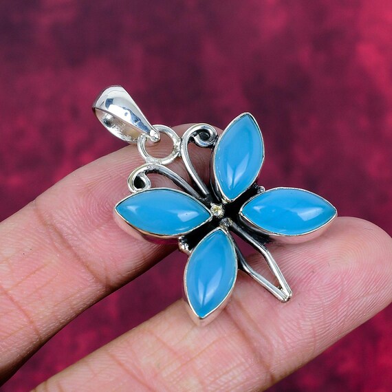 Blue Chalcedony Pendant 925 Sterling Silver Pendant Jewelry Excellent Gemstone Pendant Handmade Designer Pendant Antique Jewelry For Gift
