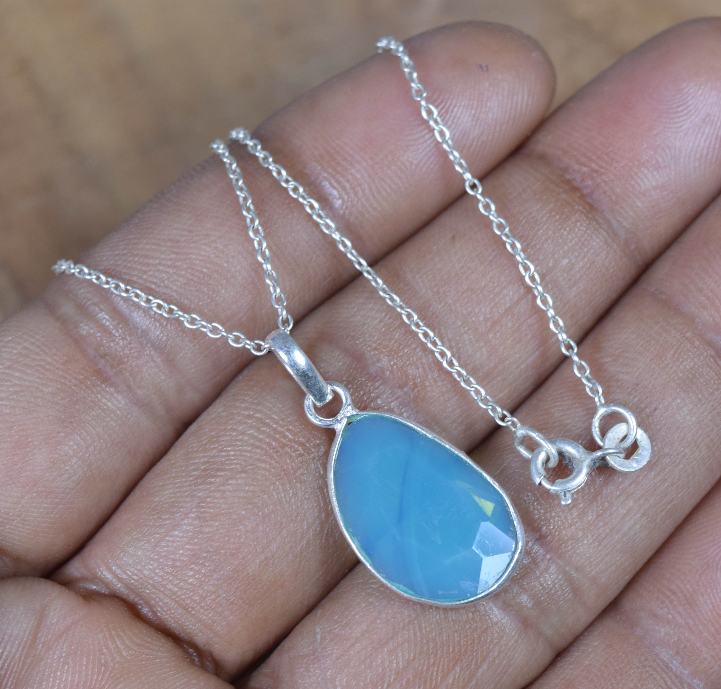 Blue Chalcedony Pendant: 925 Sterling Silver Gemstone Jewelry
