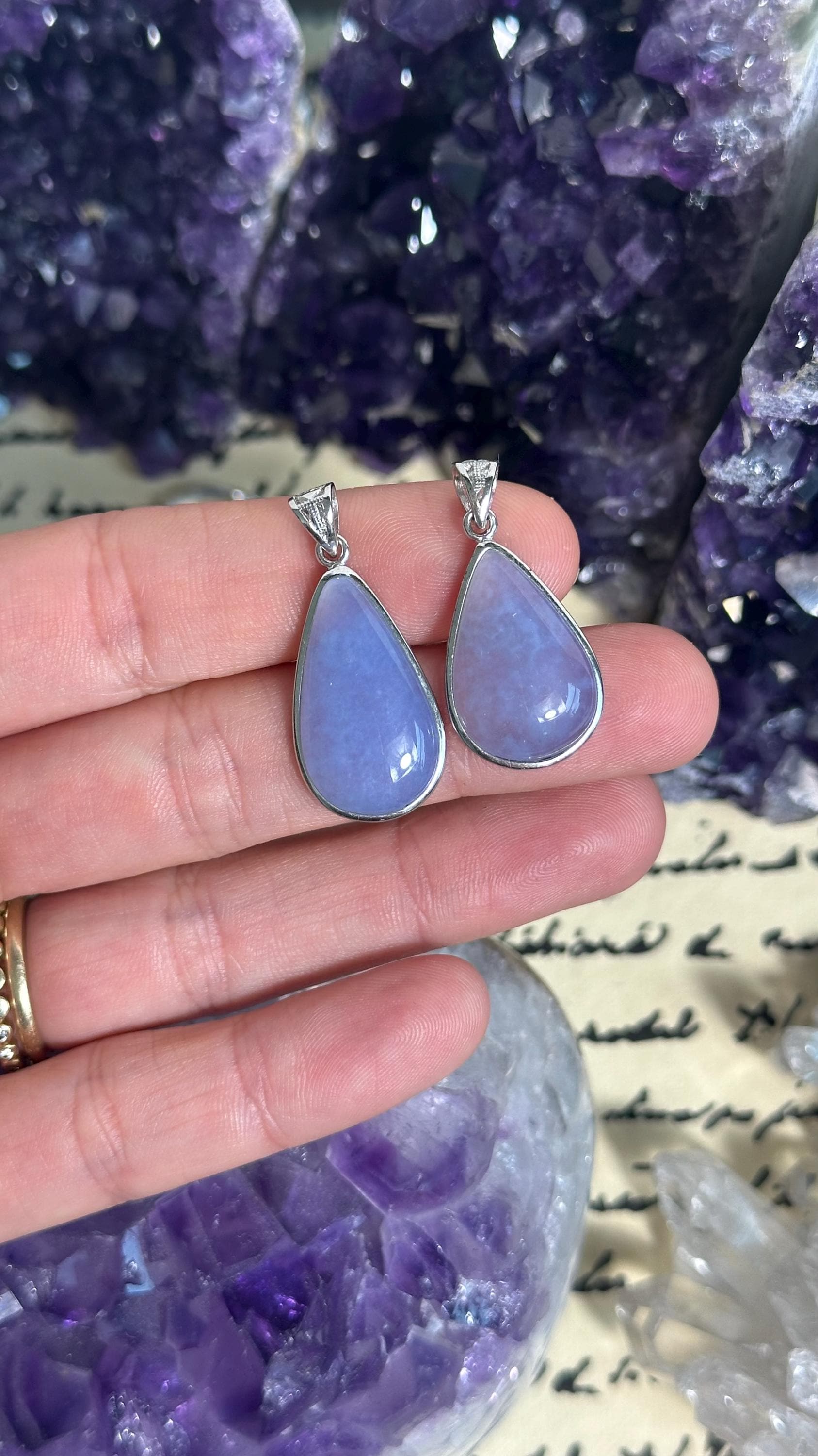 Blue Chalcedony Pendant: .925 Sterling Silver Crystal Necklace