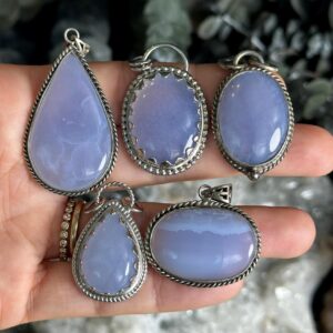 Blue Chalcedony Pendant: .925 Sterling Silver Crystal Necklace