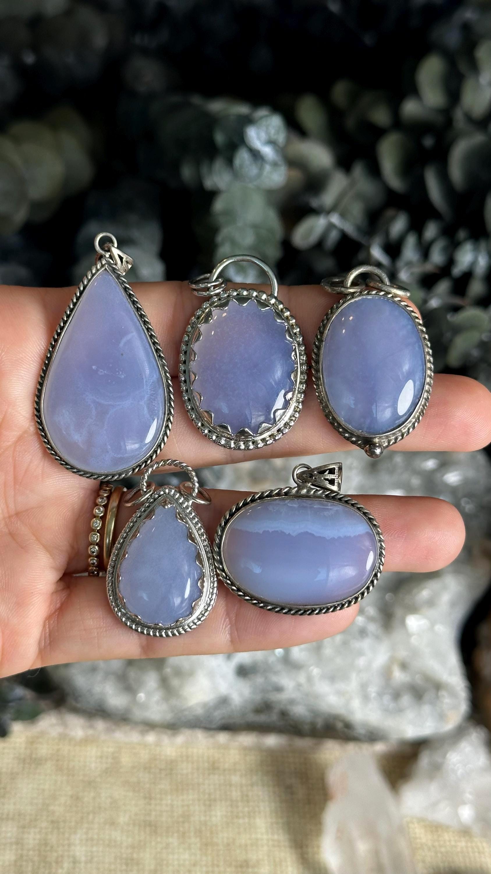 Blue Chalcedony Pendant: .925 Sterling Silver Crystal Necklace