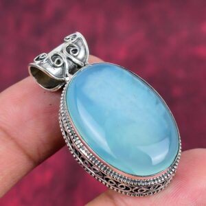 Blue Chalcedony Pendant, 925 Sterling Silver Jewelry Handmade Jewelry Gemstone Jewelry, Handmade Pendant Adjustable Pendant Anniversary Gift