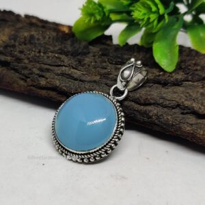 925 Sterling Silver Blue Chalcedony Pendant: Boho Wedding Jewelry, Dainty Jewelry