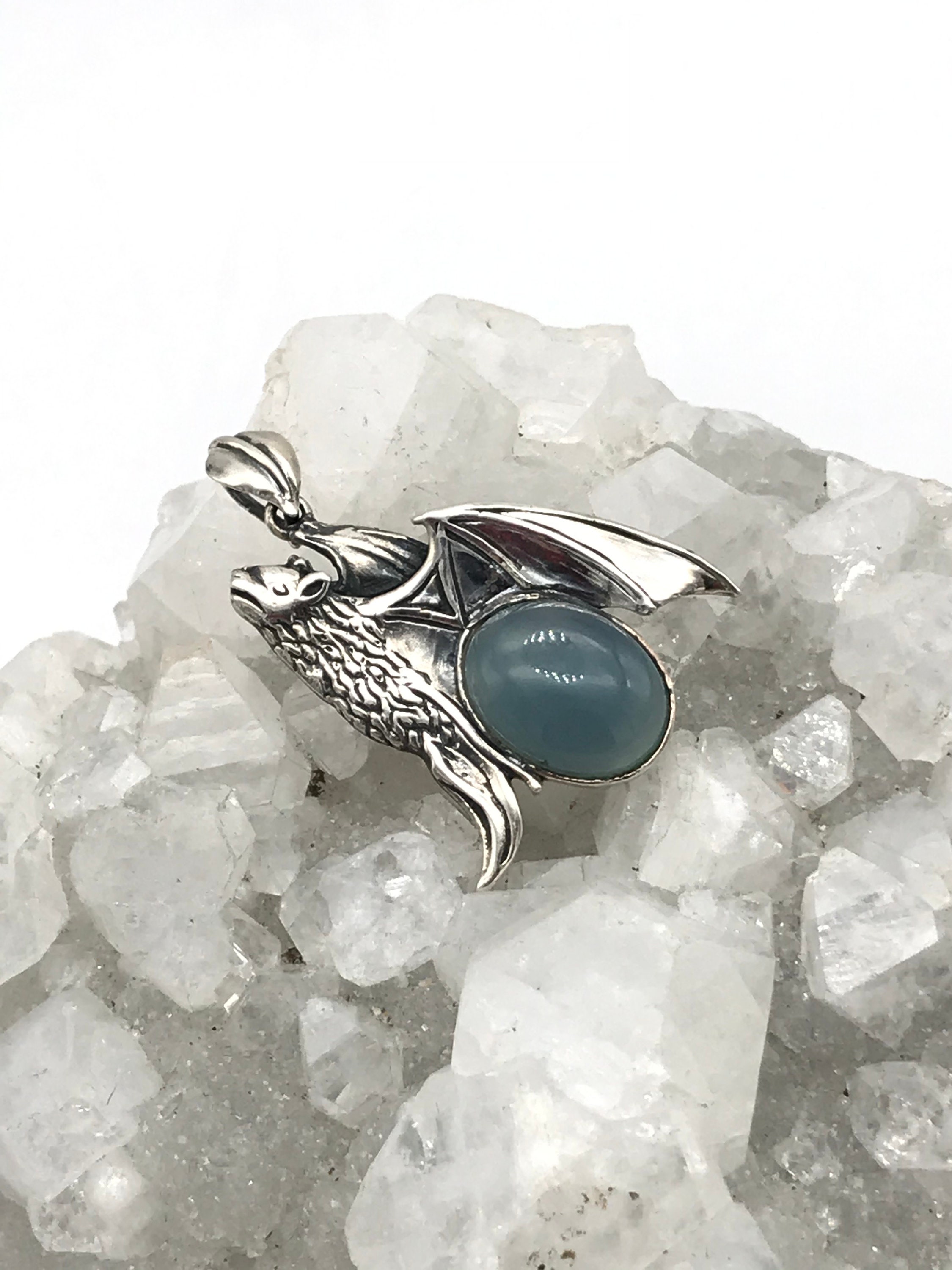 Blue Chalcedony Bat Pendant