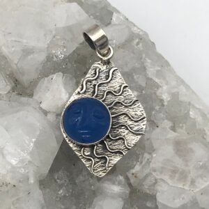 Beautiful Blue Chalcedony Carved Sun Pendant