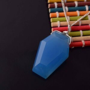 Blue Chalcedony Coffin Pendant, Gemstone Necklace, Unusual Pendant, Silver Jewelry, Wire Wrapped, Coffin Necklace, Dainty Pendant, Gift Her