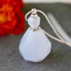 Blue Chalcedony Essential Oil Necklace | Gemstone Bottle Pendant | Aromatherapy Jewelry | Spiritual Self Care Gift