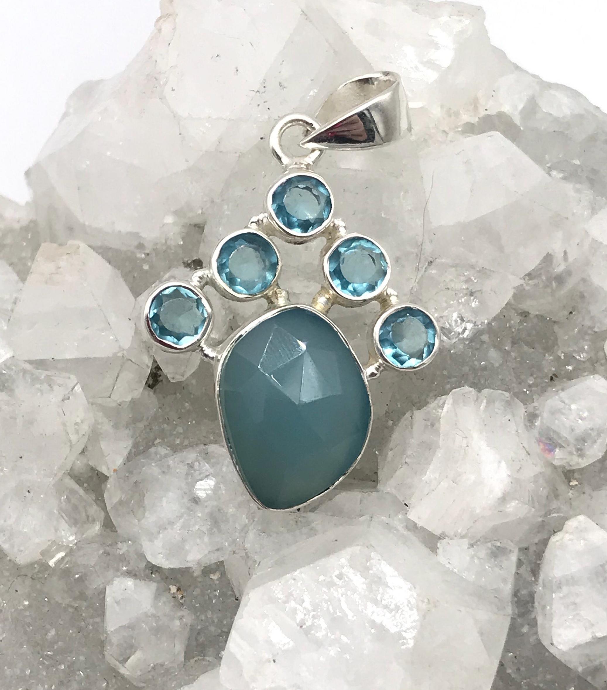 Faceted Blue Chalcedony Pendant