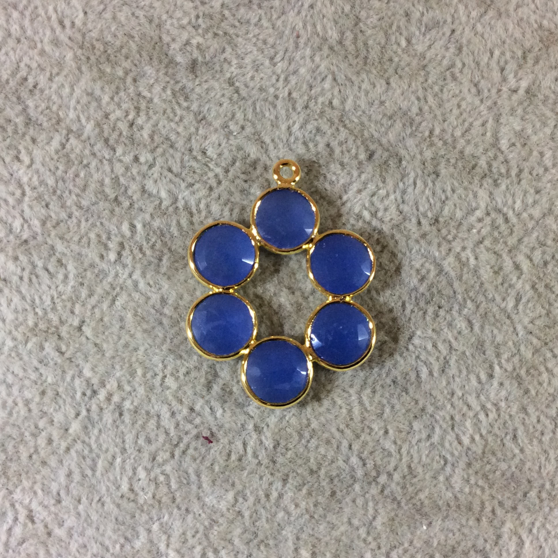 Blue Chalcedony Flower Pendant: Gold Plated Bezel, 26mm