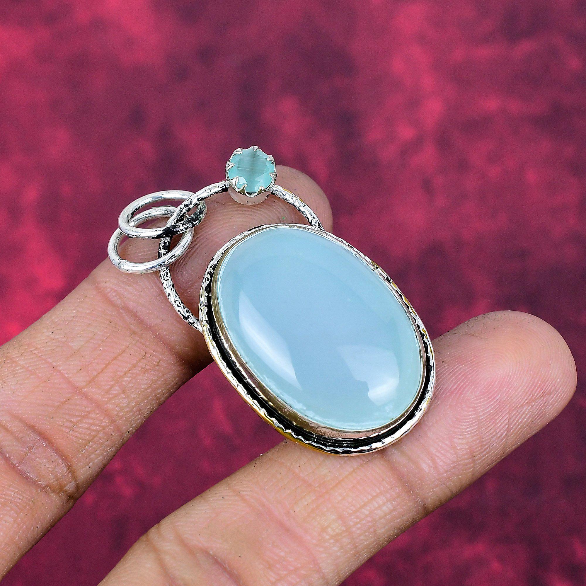 Blue Chalcedony Pendant Gemstone Pendant 925 Sterling Silver Pendant Amazing Jewelry Handmade Pendant Silver Jewelry Birthday For Gifts Her