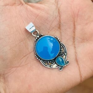 Blue Chalcedony Gemstone Pendant, Designer Women Pendant, Handmade Jewellery, 925 Sterling Silver