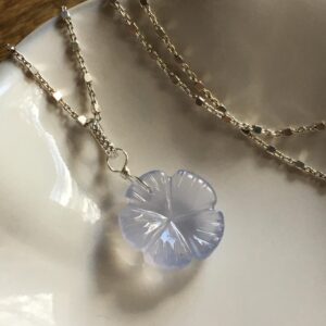 Blue Chalcedony gemstone flower pendant
