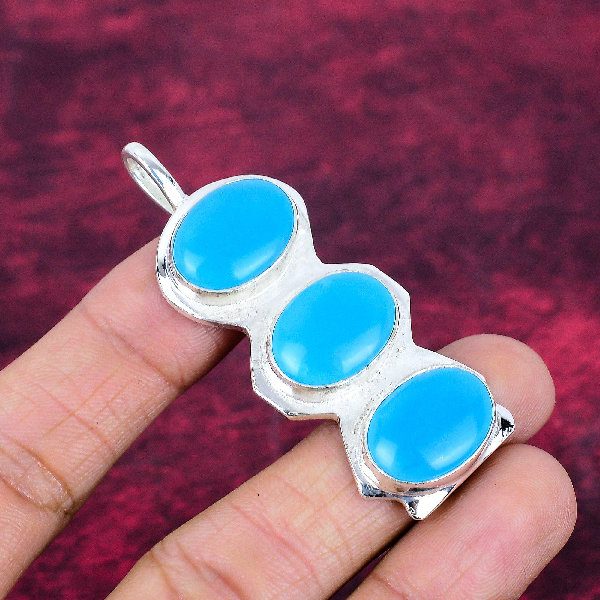 Blue Chalcedony Gemstone Pendant Solid 925 Sterling Silver Handmade Jewelry, Statement Pendant, Christmas Gifts, New Year Gift For Women's