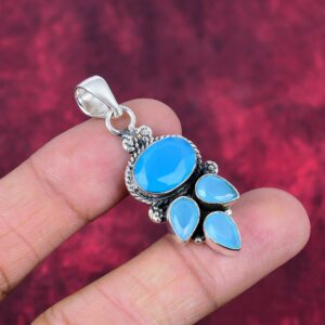 Blue Chalcedony Gemstone Pendant Solid 925 Sterling Silver Handmade Jewelry, Statement Pendant, Christmas Gifts, New Year Gift For Women's