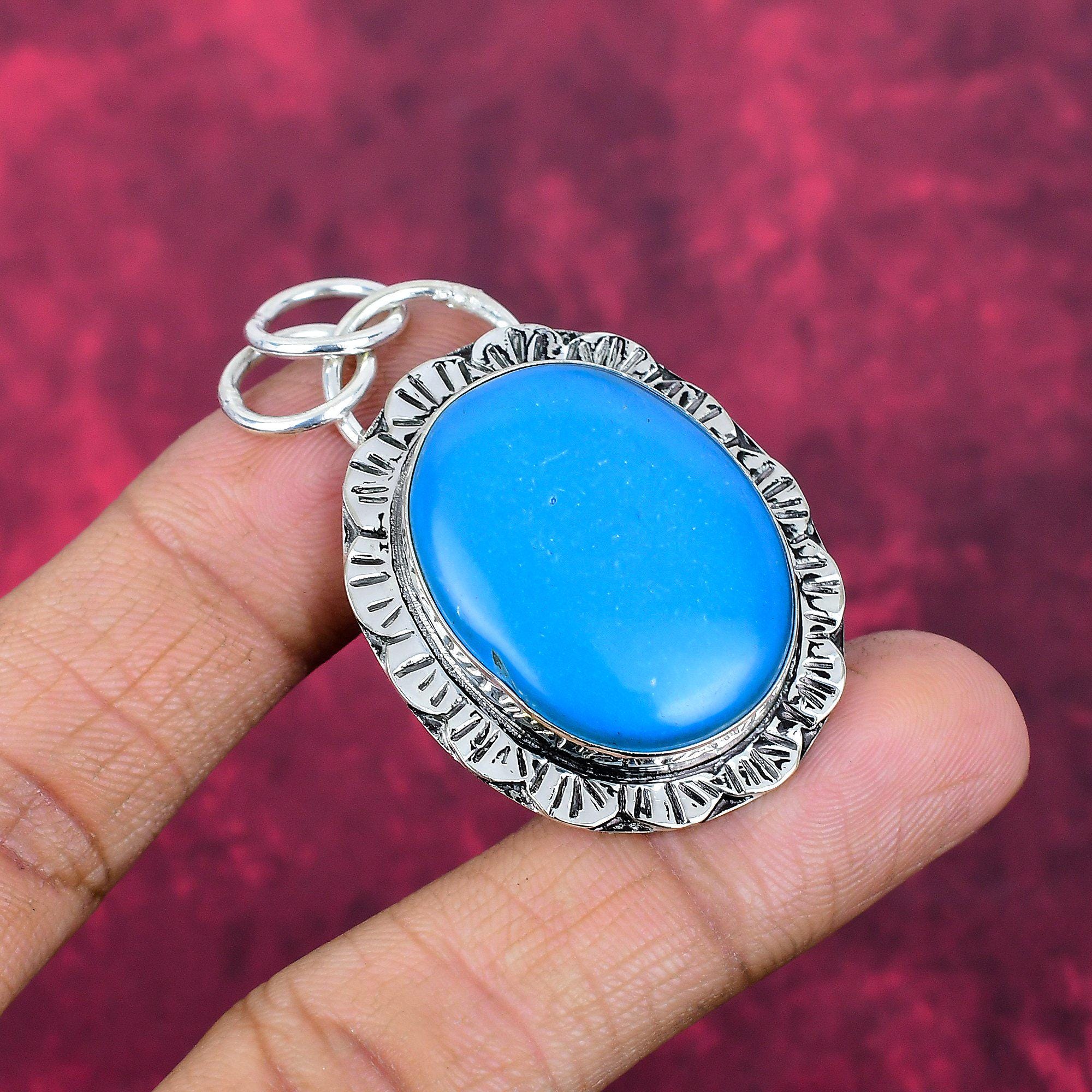 Blue Chalcedony Gemstone Pendant Solid 925 Sterling Silver Handmade Jewelry, Statement Pendant, Christmas Gifts, New Year Gift For Women's