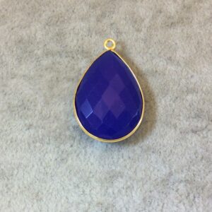 Gold Finish Cobalt Blue Chalcedony Pear Pendant (18mm x 24mm)