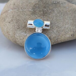 Handmade Blue Chalcedony 925 Sterling Silver Pendant Necklace