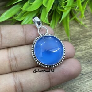 Handmade Blue Chalcedony 925 Sterling Silver Pendant