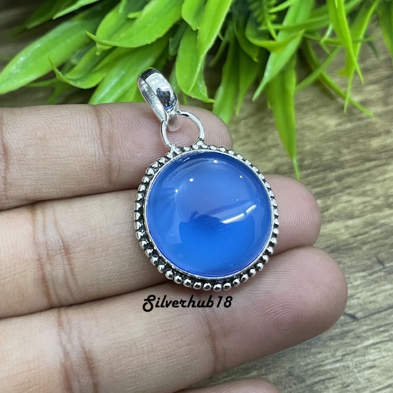 Handmade Blue Chalcedony 925 Sterling Silver Pendant Handmade Blue Chalcedony 925 Sterling Silver Pendant