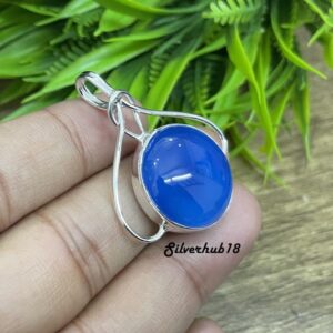 Handmade Blue Chalcedony Pendant: 925 Sterling Silver