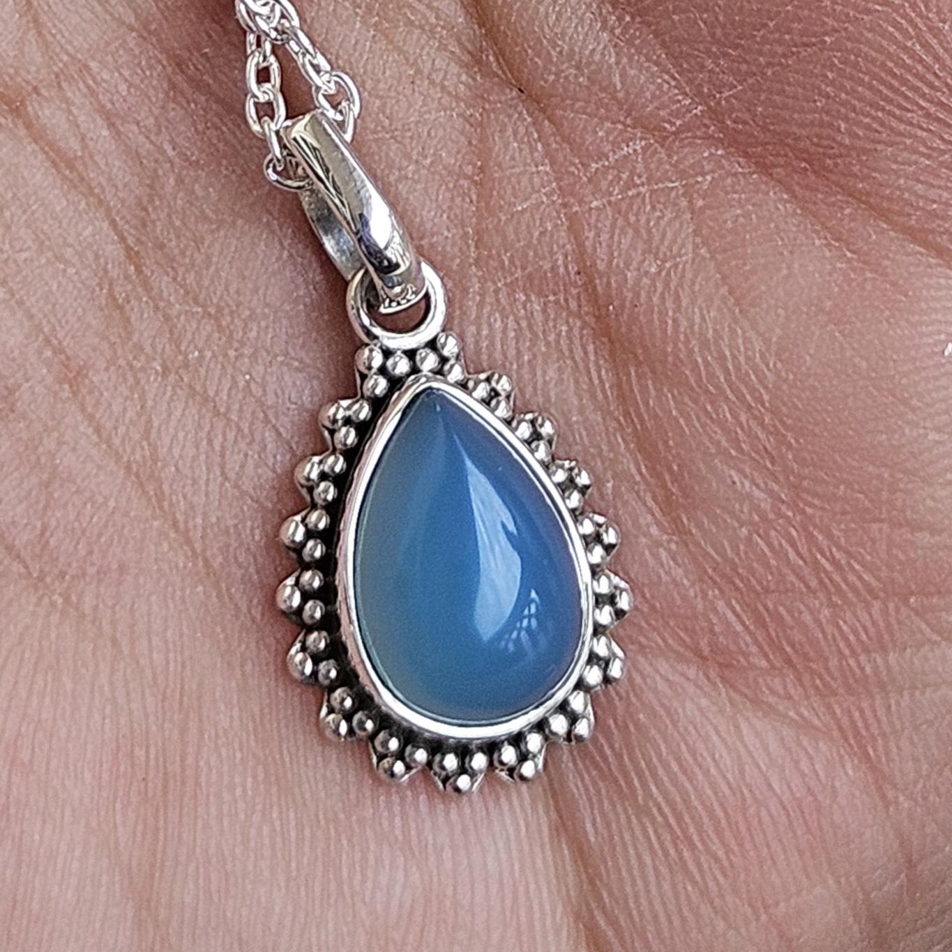 Blue Chalcedony Pendant Handmade Sterling Silver Boho Necklace