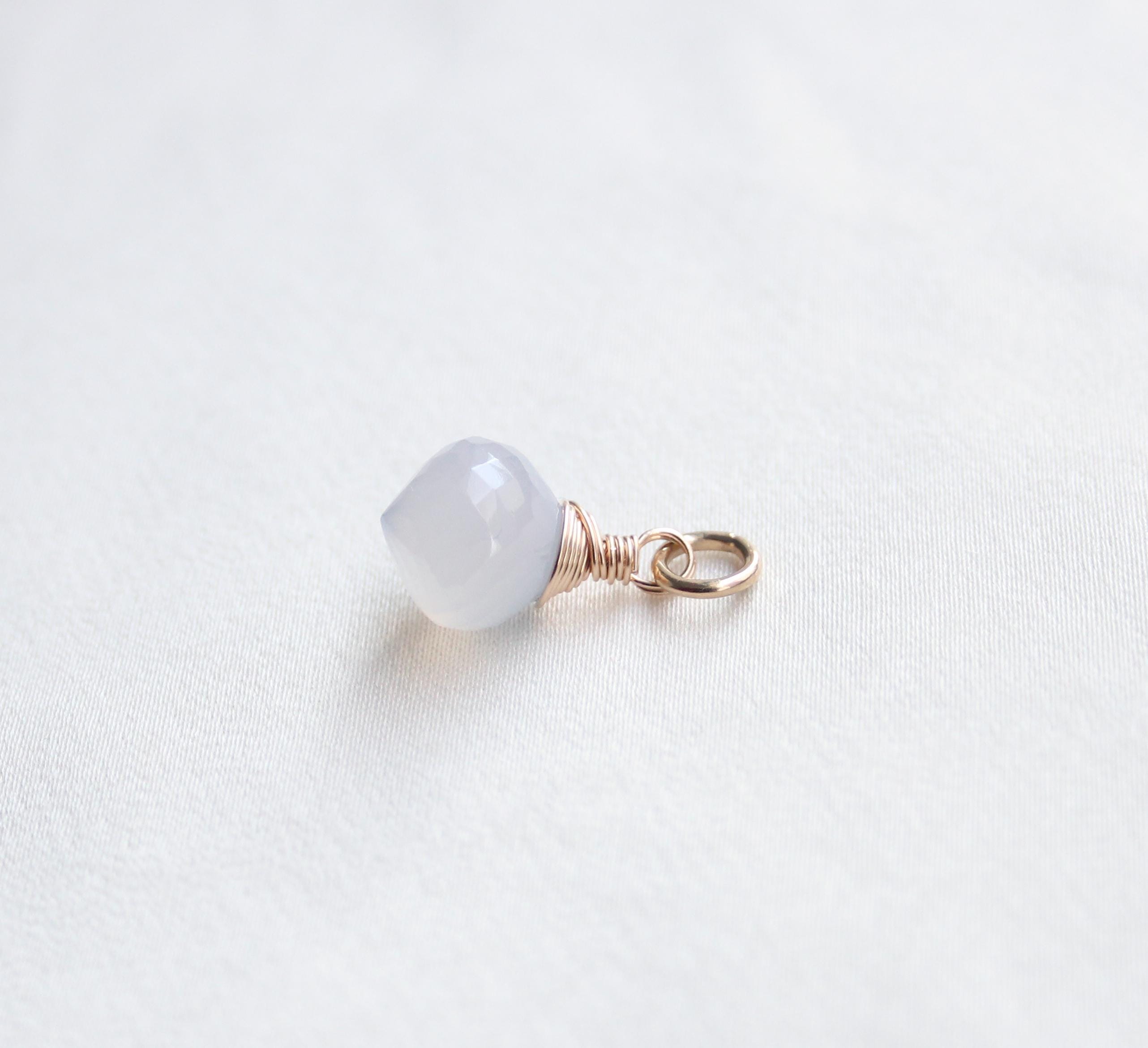 Holly Blue Chalcedony Charm: 14k Gold Filled Or Stelring, Gemstone Dew Drop Pendant