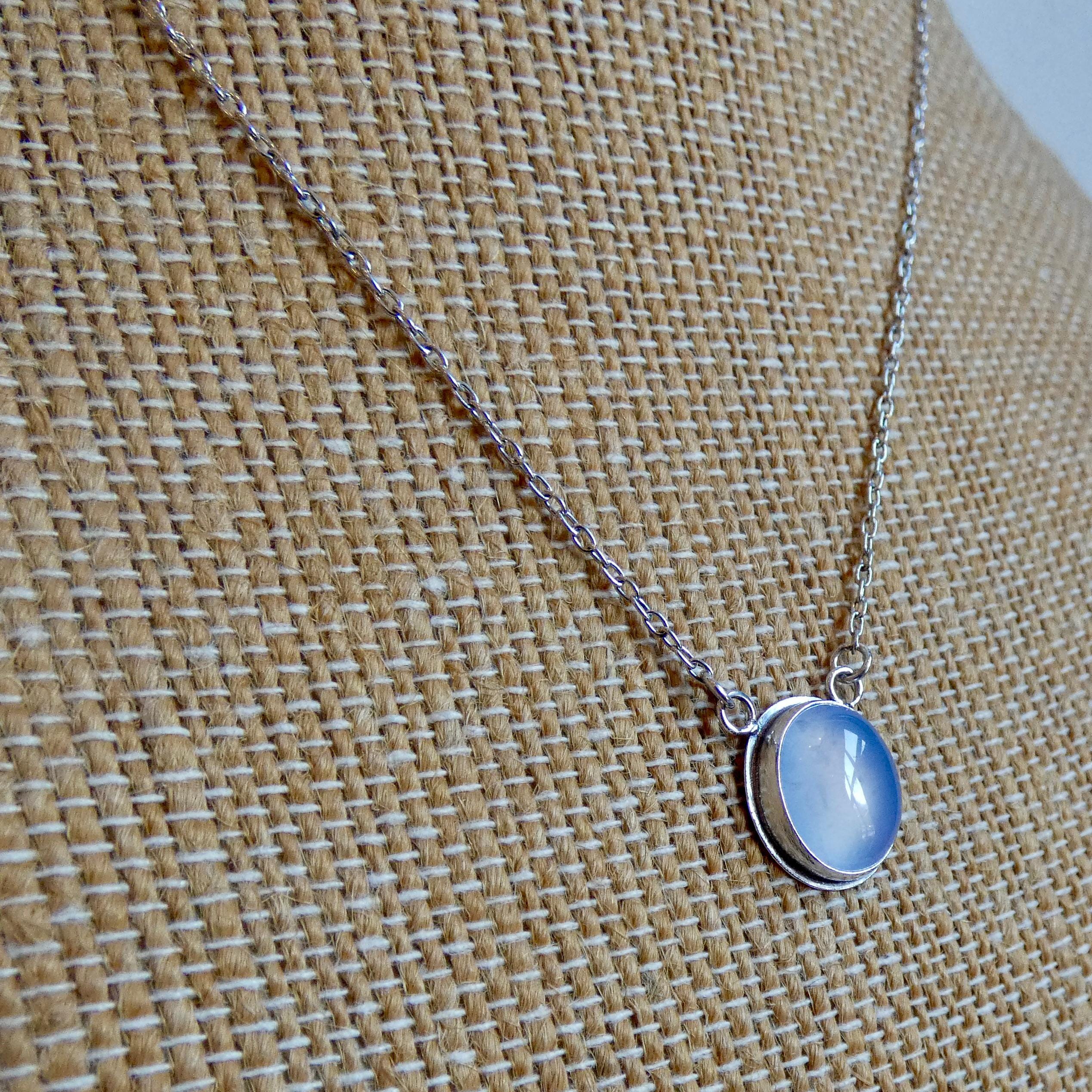 Natural Blue Chalcedony Pendant - Silversmith - Includes Sterling Silver Chain