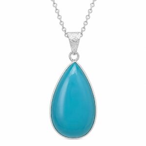 Natural Blue Chalcedony Pendant, Teardrop Necklace, 925 Sterling Silver, Women Jewelry