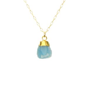 Raw Crystal Nugget Necklace, Blue Chalcedony Pendant, Thin 14k Gold Filled Chain Raw Crystal Nugget Necklace, Blue Chalcedony Pendant, Thin 14k Gold Filled Chain