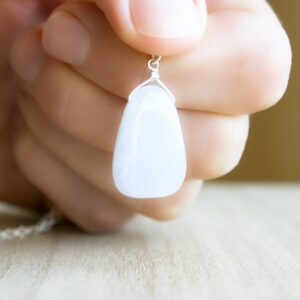 Blue Chalcedony Pendant Necklace: Sterling Silver Healing Crystal