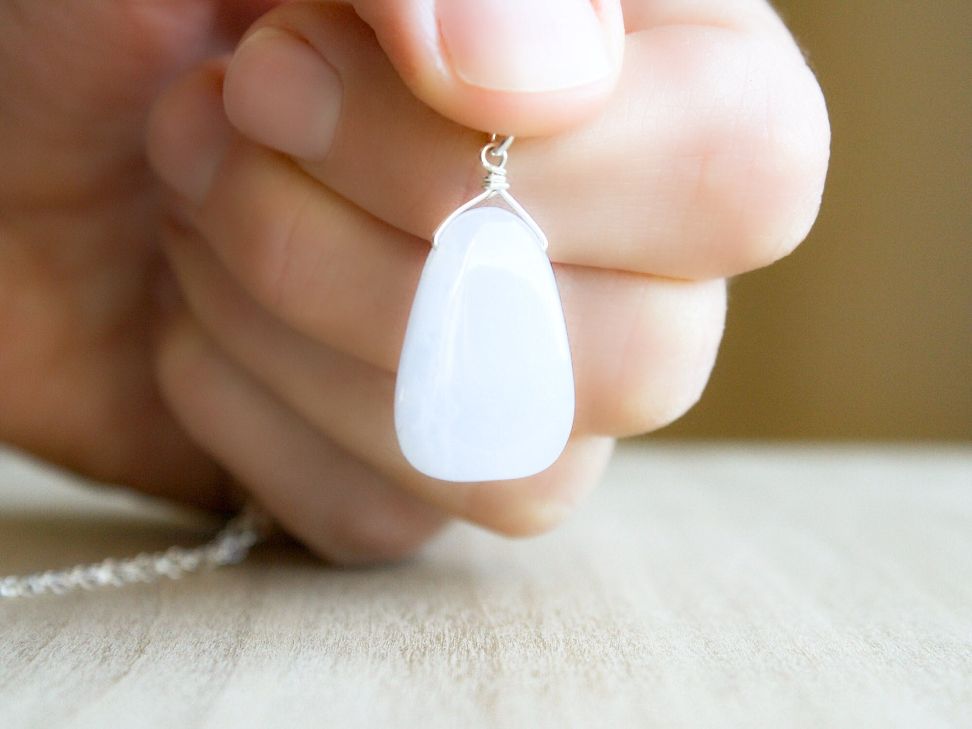 Blue Chalcedony Pendant Necklace: Sterling Silver Healing Crystal
