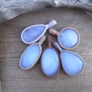 Blue Chalcedony Necklace, Blue Stone macrame pendant, Chalcedony Pendant necklace, Stress Relief stone necklace, Macrame Necklace for Women