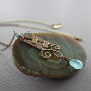 OOAK Mixed Metal Necklace: Blue Chalcedony Gemstone Pendant
