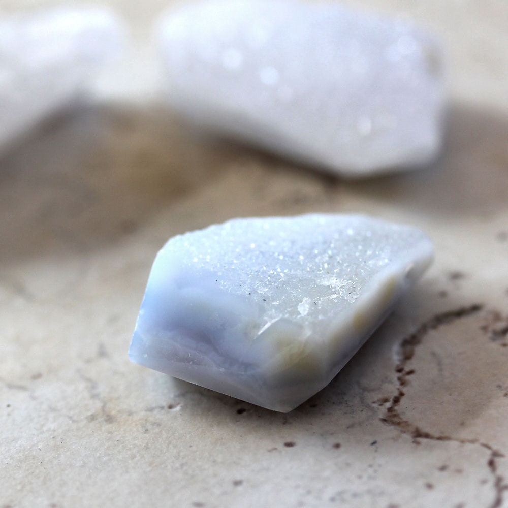 Periwinkle Blue Chalcedony Druzy Pendant: Freeform Stone (30 X 20mm)