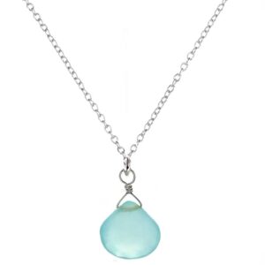 Blue Chalcedony Silver Necklace, Aqua Blue Gemstones,  Light Blue Silver Pendant, Simple Dainty Gemstone 18 inch Necklace, ASHANTI Jewels