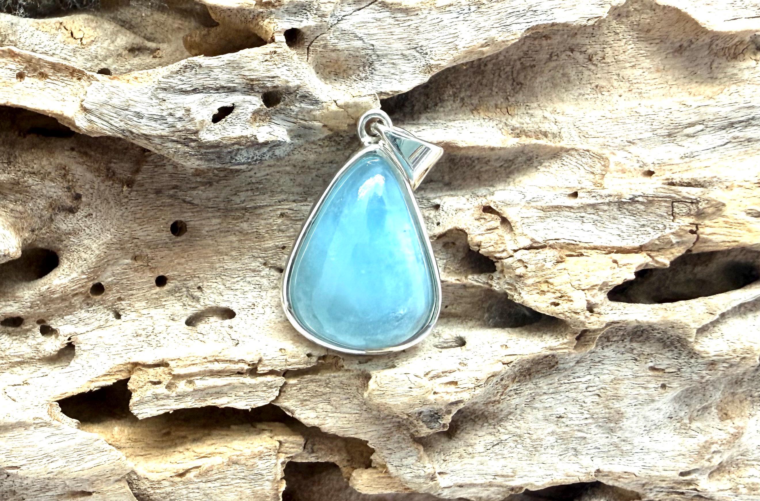 Blue Chalcedony Silver Pendant, Teardrop Pendant, 20mm, 925 Sterling