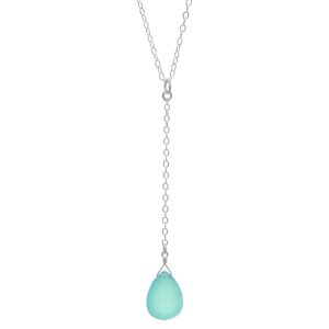 Blue Chalcedony Silver Y Necklace, Aqua Blue Gemstones,  Light Blue Silver Jewelry, Dangle Silver Long Pendant,