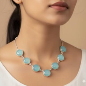 Blue Chalcedony Sterling Silver Necklace: Handmade Boho Pendant Necklace