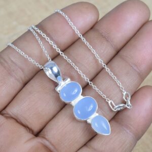 Blue Chalcedony Sterling Silver Pendant: Handmade Gemstone Jewelry