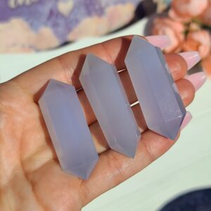Blue Chalcedony Double Terminated Crystal Wands 2", Bulk Lots of DT Points for Jewelry Making or Crystal Grids