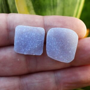 Natural Blue Chalcedony Druzy Pair, Irregular Square Raw Gemstones for Jewelry