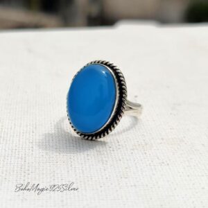 Blue Chalcedony Ring: 925 Sterling Silver Boho Band