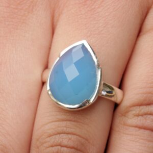 Blue Chalcedony Ring, 925 Sterling Silver, Boho Jewelry