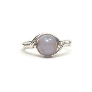 Blue Chalcedony .999 Fine Silver Wire Wrapped Ring