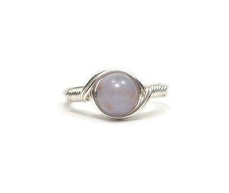 Blue Chalcedony .999 Fine Silver Wire Wrapped Ring Blue Chalcedony .999 Fine Silver Wire Wrapped Ring