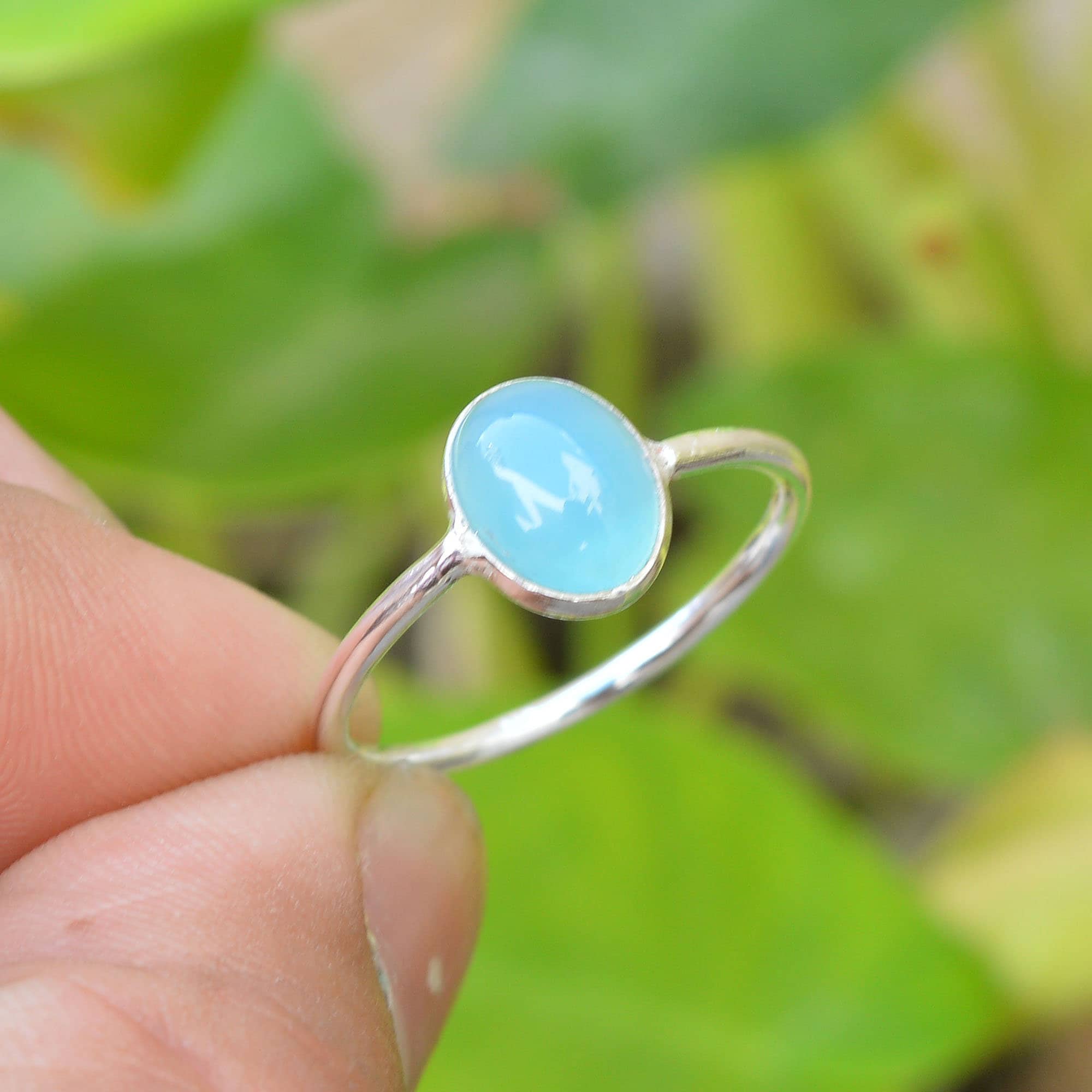 Blue Chalcedony Ring: Dainty 925 Sterling Silver, Handmade Boho Ring Blue Chalcedony Ring: Dainty 925 Sterling Silver, Handmade Boho Ring