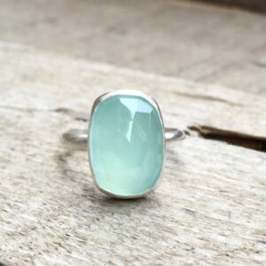 Elegant Rectangle Cushion Cut Aqua Blue Chalcedony Boho Ring Sterling Silver Statement Ring , Faceted Chalcedony Ring , Boho , Rocker , Edgy